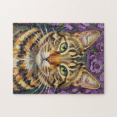 Puzzle Feline & Floral | Cute Artistic Cat (Horizontal)