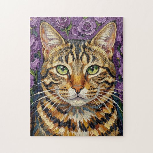 Puzzle Feline & Floral | Cute Artistic Cat (Vertical)