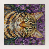 Puzzle Feline & Floral | Cute Artistic Cat  (Horizontal)