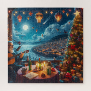 Puzzle Feliz Navidad Joueur guitare festive Ville côtière