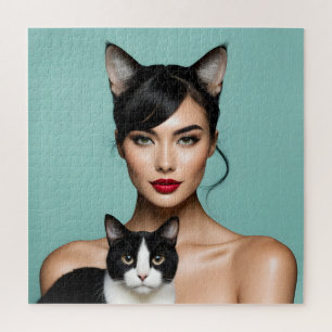 Puzzle Femme artistique avec chat