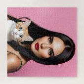 Puzzle Femme artistique avec chat (Horizontal)