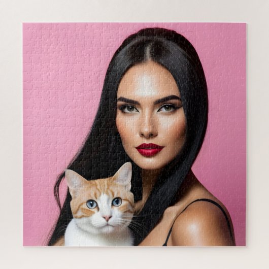 Puzzle Femme artistique avec chat (Vertical)