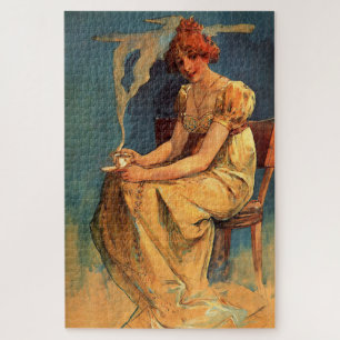 Puzzle Femme assise avec tasse à café - Alphonse Mucha