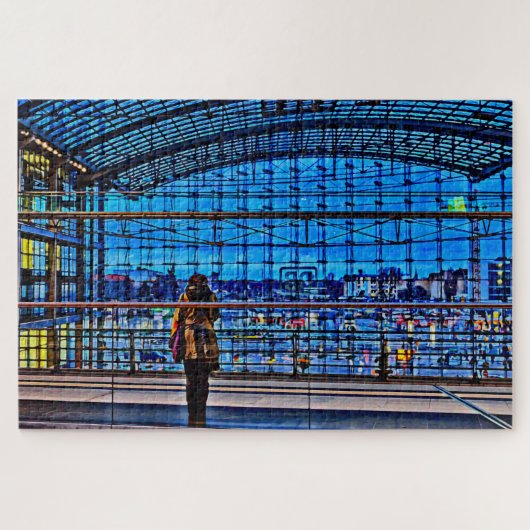Puzzle Femme attendant un train à l'heure bleue (Horizontal)