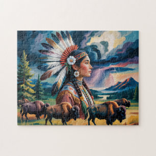 Puzzle Femme Autochtone Avec Bison
