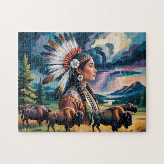 Puzzle Femme Autochtone Avec Bison (Horizontal)