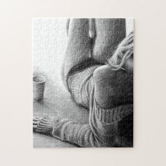 Puzzle Femme avec café matin Crayon dessin art (Vertical)