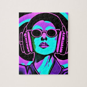 Puzzle Femme avec casque audio Art IA