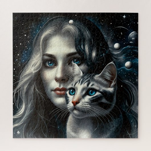 Puzzle Femme avec chat (Vertical)