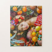 Puzzle Femme avec des fruits mélangés et décoration flora (Vertical)