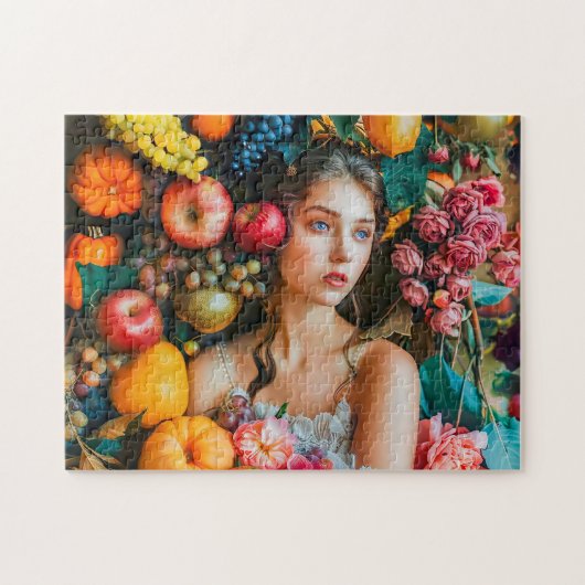 Puzzle Femme avec des raisins et une composition florale (Horizontal)