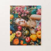 Puzzle Femme avec des raisins et une composition florale (Vertical)