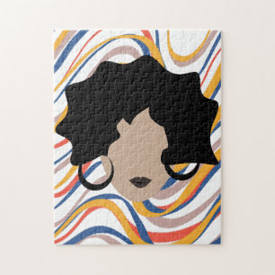 Puzzle Femme Cheveux Noirs Ondulés Coiffeur Beauté Visage