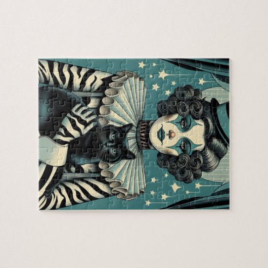 Puzzle Femme clown de cirque et chat noir (Horizontal)