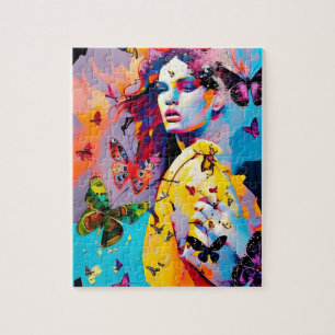 Puzzle Femme colorée et papillons