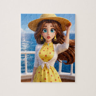 Puzzle Femme de dessin animé stylisé en robe d'été 