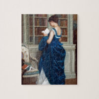 Femme élégante victorienne lisant dans une bibliot
