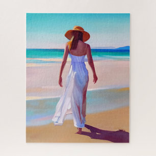 Puzzle Femme en blanc sur la plage