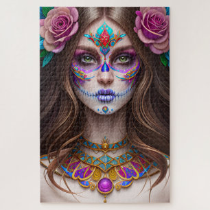 Puzzle Femme en maquillage crâne sucre