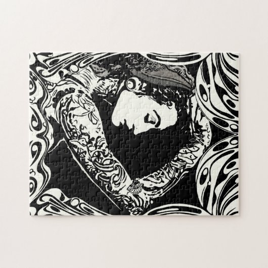 Puzzle Femme gitane tatouée en noir et blanc (Horizontal)