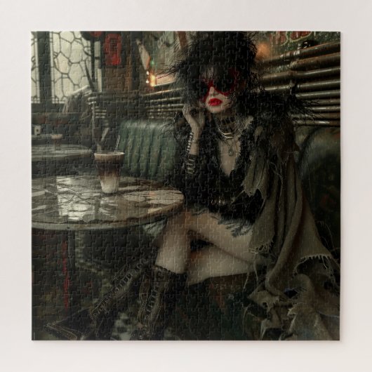 Puzzle Femme gothique au café (Vertical)