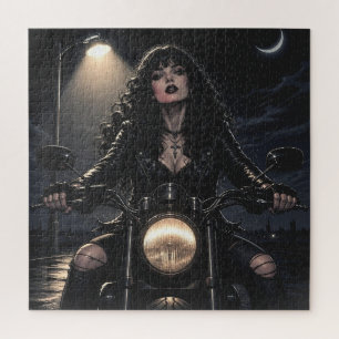 Puzzle Femme gothique romantique magnifique sur motocycle