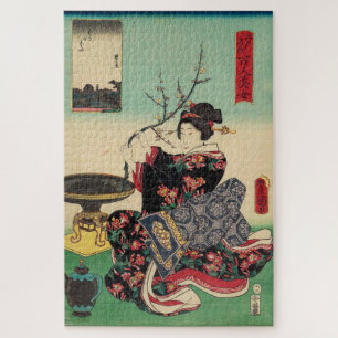 Puzzle Femme japonaise vintage – Art floral de geisha Uki