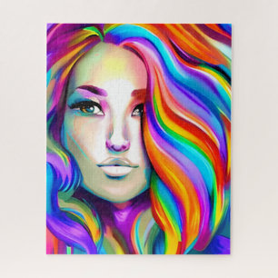 Puzzle Femme moderne rétro avec les cheveux arc-en-ciel
