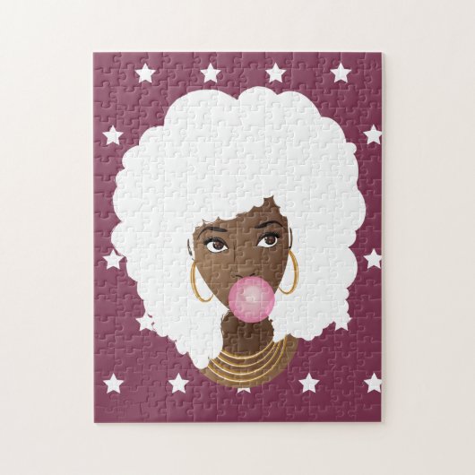 Puzzle Femme noire avec Afro blanc, Bubblegum, Étoiles vi (Vertical)