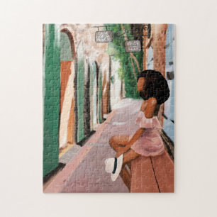 Puzzle Femme noire avec Casquette sur un banc à l'USVI