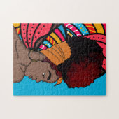 Puzzle Femme noire, Cheveux naturels enveloppés, Bleu col (Horizontal)