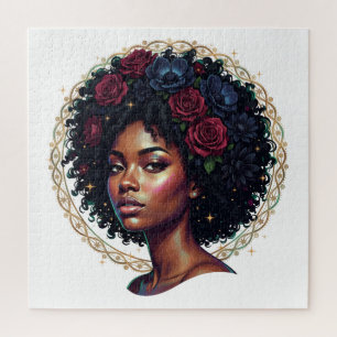 Puzzle Femme Noire Fleurs Somb Art Afro