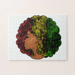 Puzzle Femme noire rasta afro rouge jaune vert