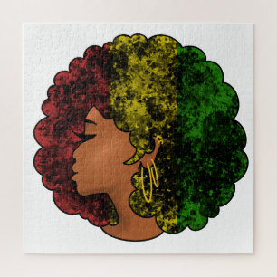 Puzzle Femme noire rasta afro rouge jaune vert