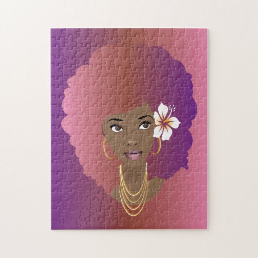 Puzzle Femme noire, Rose coloré & Violet Afro, Fleur (Vertical)