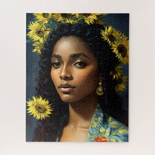 Puzzle Femme noire Tournesol Portrait Van Gogh Style (Vertical)