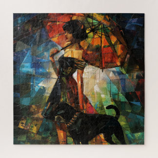 Puzzle Femme parapluie avec chien