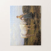 Puzzle Femme rurale prenant un cheval blanc à l'eau (Vertical)