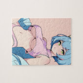 Puzzle Femme Sexy Anime En Rose Avec Cheveux Bleu (Horizontal)