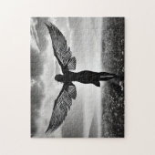 Puzzle Femme Silhouette avec ailes Angel en noir et blanc (Vertical)