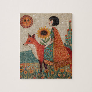 Puzzle Femme surréaliste fantastique et son renard rouge