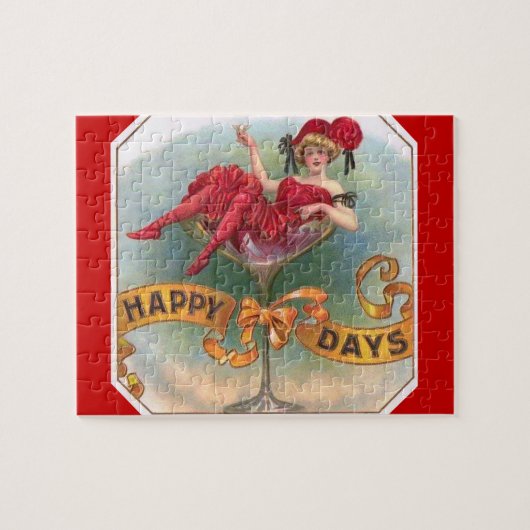 Puzzle Femme victorienne Champagne Rouge Happy (Horizontal)