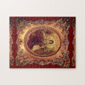 Puzzle Femme victorienne élégant cadre photo or rouge (Horizontal)