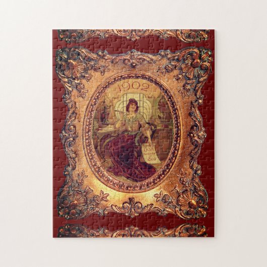 Puzzle Femme victorienne élégant cadre photo or rouge (Vertical)