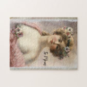 Puzzle Femme victorienne en détresse avec fleurs sur aqua (Horizontal)