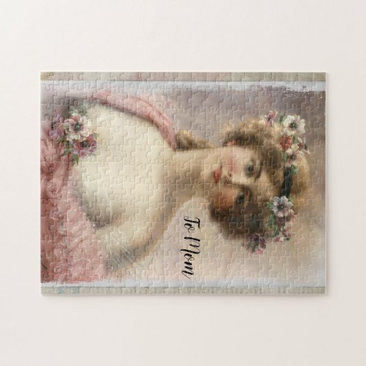 Puzzle Femme victorienne en détresse avec fleurs sur aqua (Horizontal)