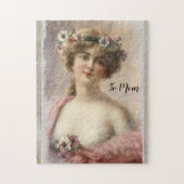 Puzzle Femme victorienne en détresse avec fleurs sur aqua (Vertical)