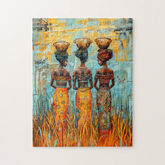 Puzzle Femmes africaines avec des boeufs d'eau (Vertical)