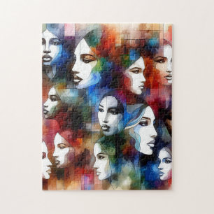 Puzzle femmes face à l'abstraite aquarelle pop art